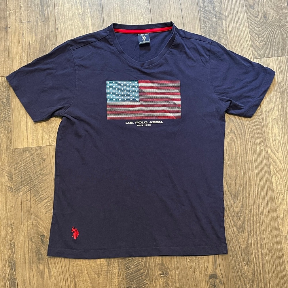 US Polo Assn Navy Blue American Flag Graphic T-Shirt Womens XS 11E026